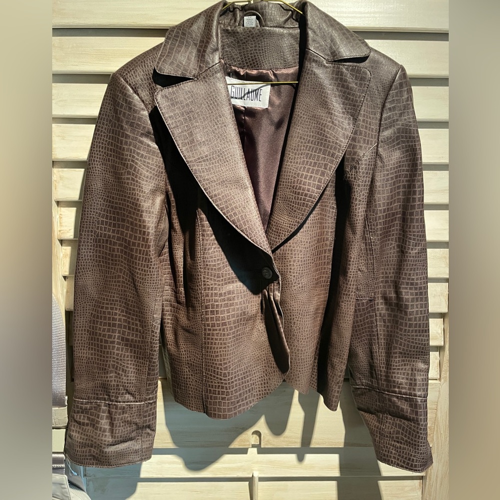Guillaume Brown Snake Embossed Leather Blazer - Sz S